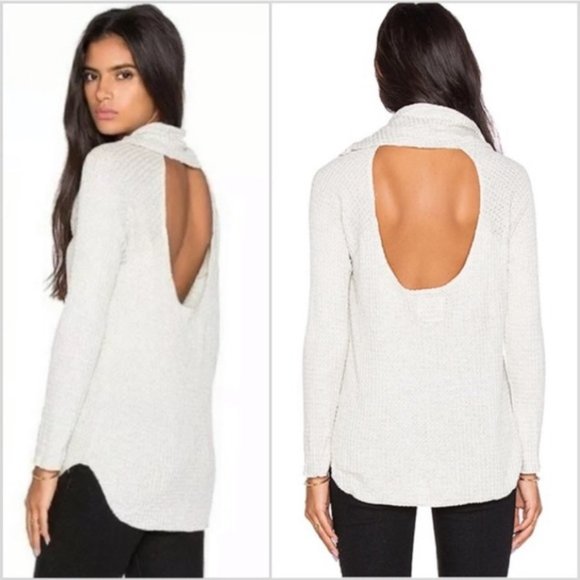 Chaser Waffle Knit Cowl Neck Open Back Thermal Top - Picture 3 of 4